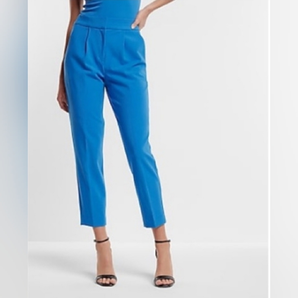 EXPRESS Pleated High Waisted Ankle Pant - High Sky
